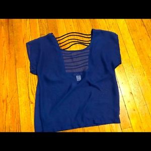 Blue sheer top with open back size medium